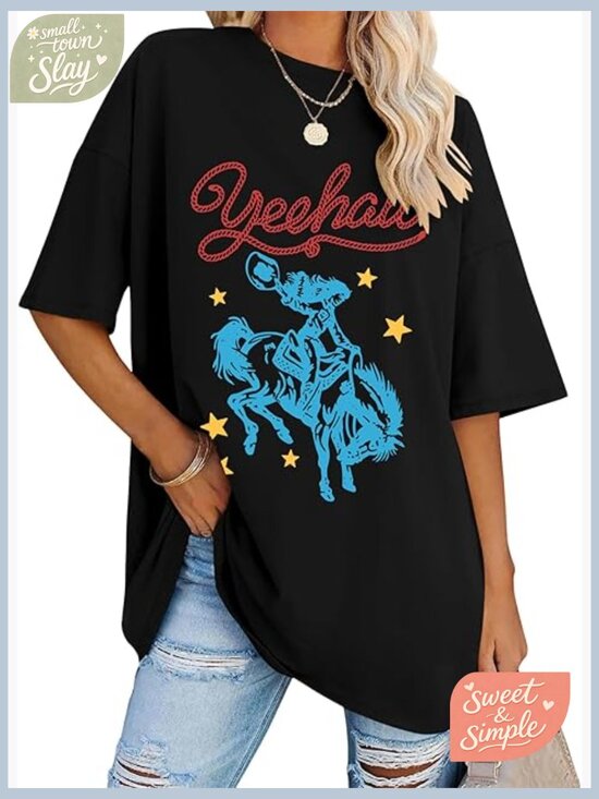 Tops - Oversized Graphic T-Shirt Short Sleeve Crewneck Summer Loose Fit Tee